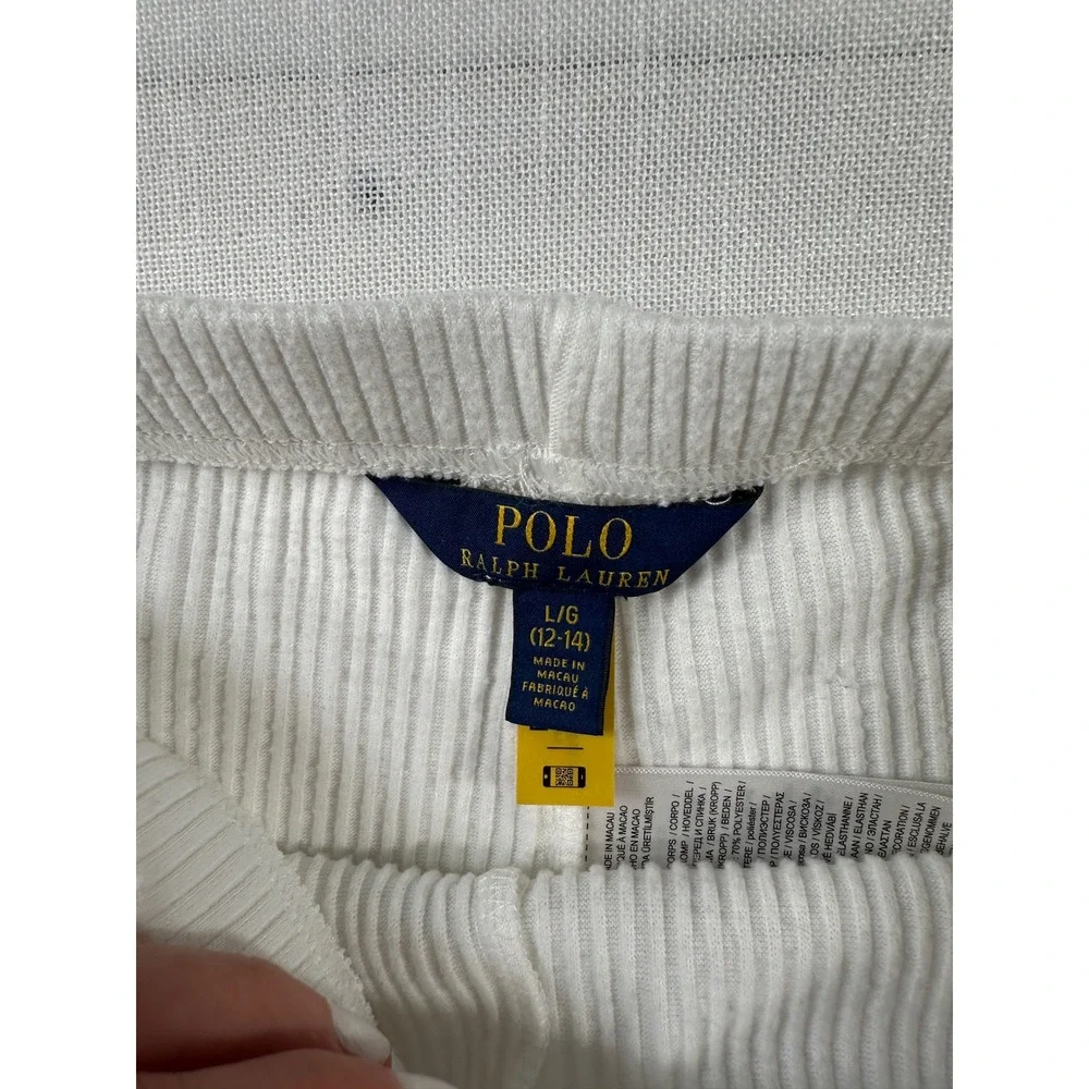 Polo Ralph Lauren Girls‎ Ribbed Knit Leggings Cream White Size L 12-14 Pony Logo